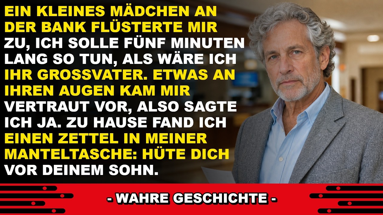 Ich stand in einer Bankschlange, als ein kleines Mädchen meinen Arm berührte und flüsterte: „Könnten Sie für fünf Minuten so tun, als wären Sie mein Großvater?“ Sie war vielleicht zehn, mit...