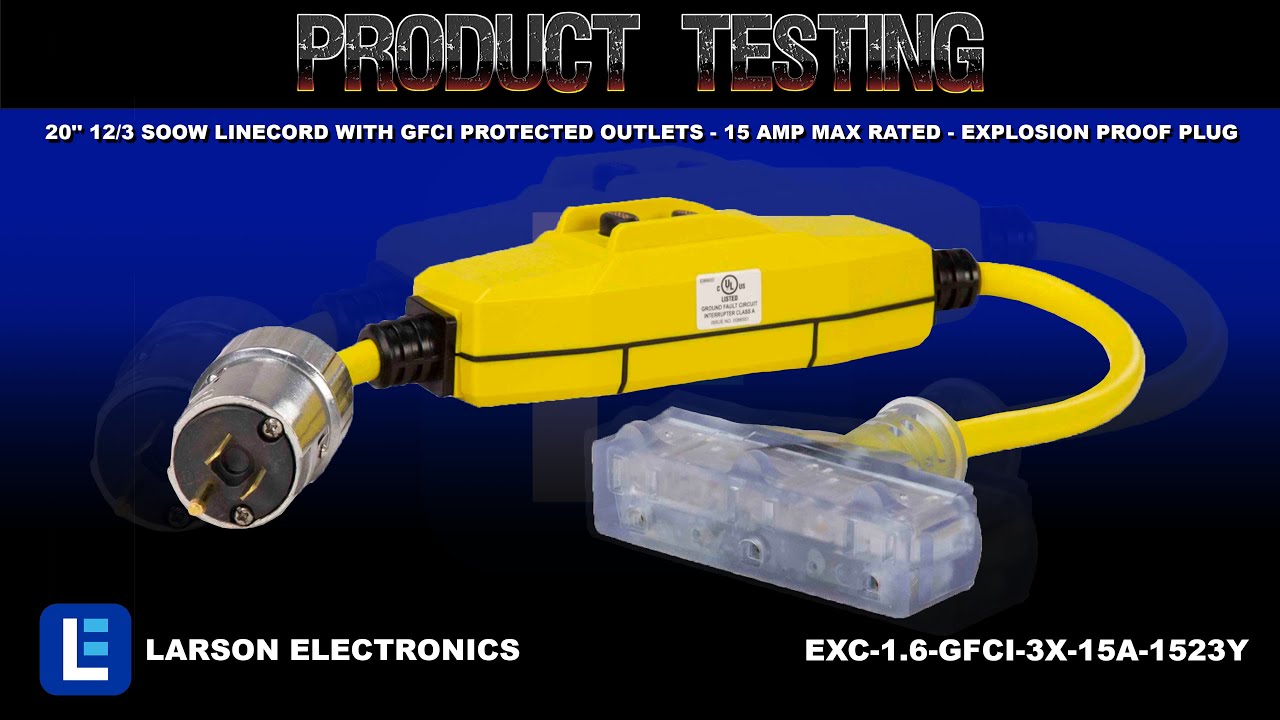 20'' 12/3 SOOW Linecord with GFCI Protected Outlets - 15 Amp Max Rated - Explosion Proof Plug