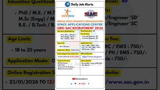 ISRO SAC Recruitment 2026 | New Vacancy 2026 | Daily Job Alerts #shorts