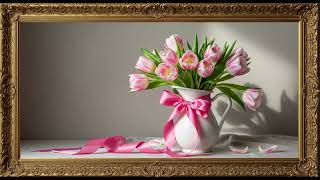 Pink Tulips in Porcelain Vase 🌷 Romantic Spring Still Life | Samsung Frame TV 4K Screensaver  screenshot 4