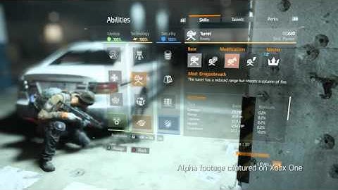 The Division Skill Tree, Weapons Mod & Flame Turret Gameplay (XBOX ONE ALPHA FOOTAGE)