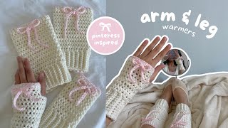 how to crochet fingerless gloves & leg warmers (with cute bows!) | easy beginnerfriendly tutorial