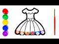 Dress Colouring Page | How to Draw a girl with beautiful dress for beginners | Кo'ylak rasmi