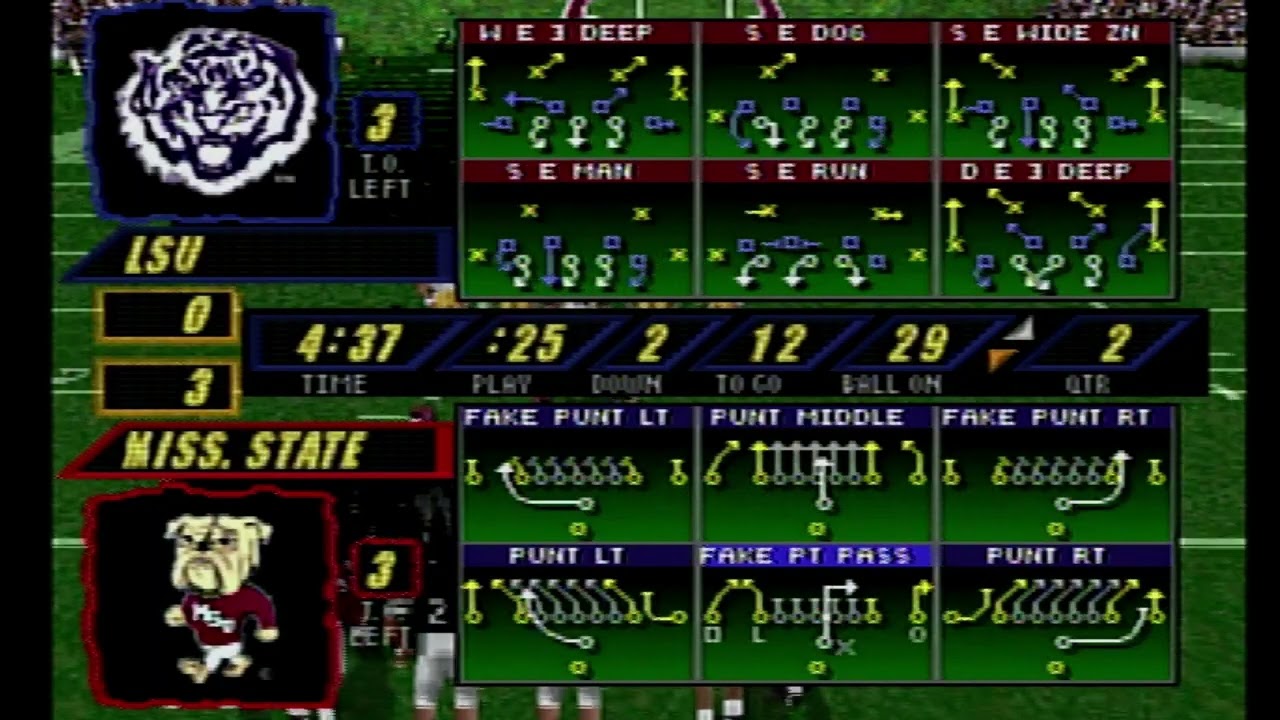 NCAA Football '98 (режим симуляции сезона — LSU Fighting Tigers против Mississippi State Bulldogs)