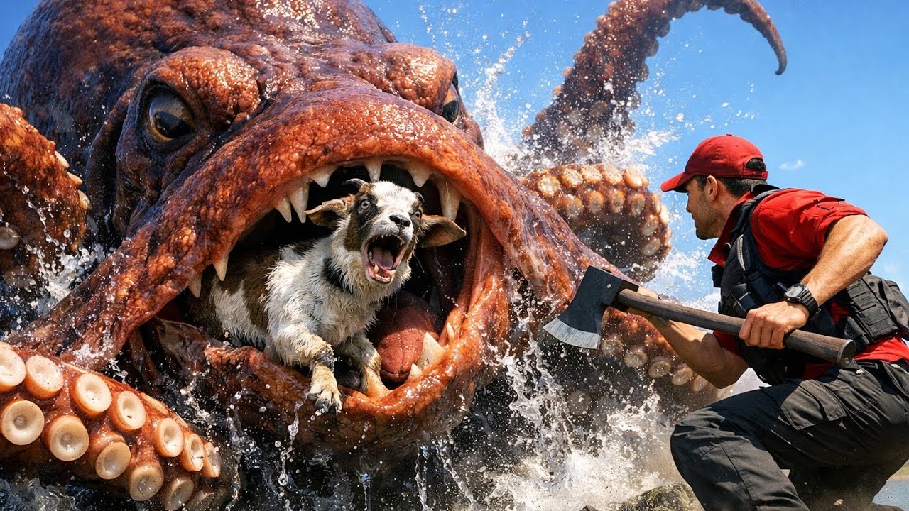 **Heroic Rescue Team Saves Goat from GIANT Sea Monster Octopus Attack 🌊🐐**