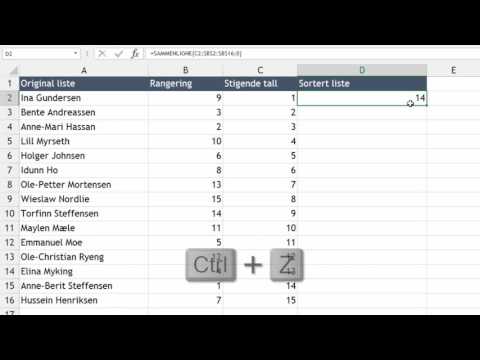 Excel triks 6 - Sortere en liste alfabetisk - Matrise-formel