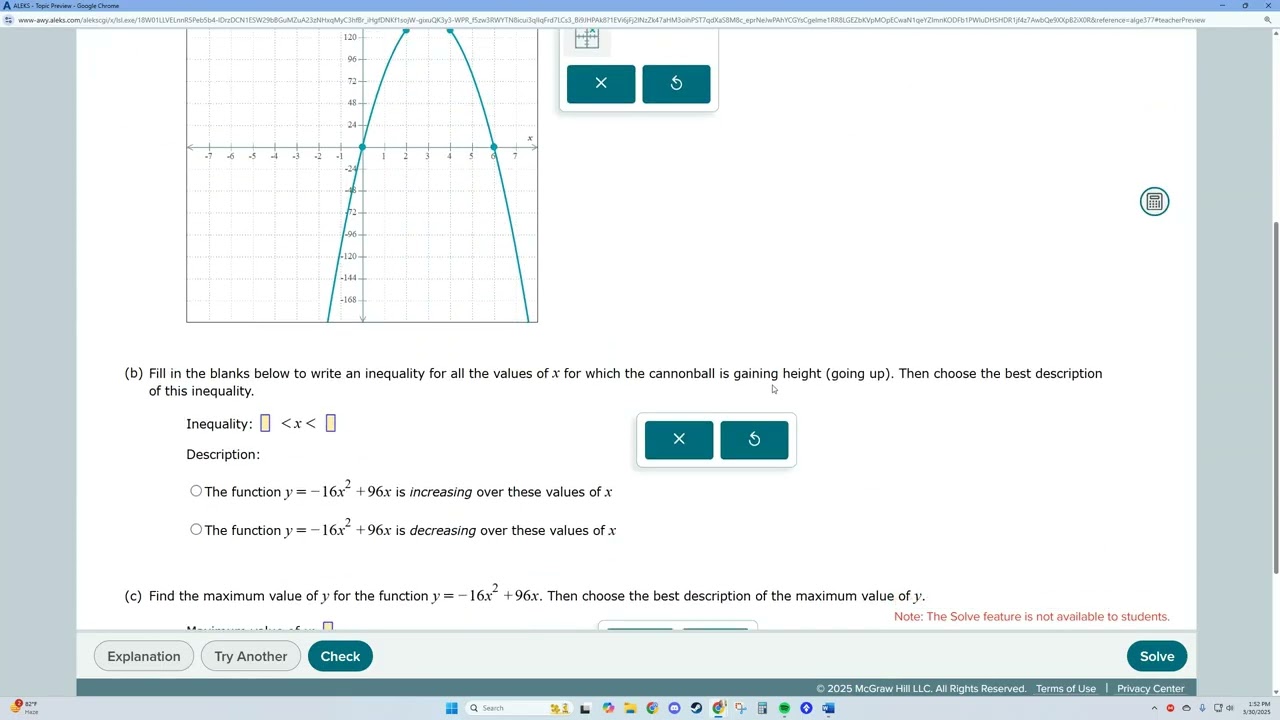 Module 11: Graphing a quadratic function that models real-world situation