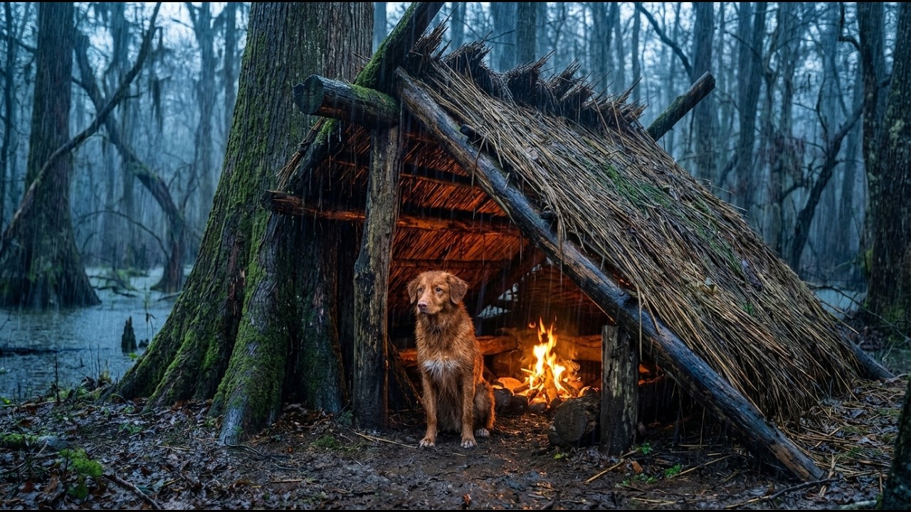 Building a Secret Island Shelter with my Dog  15 Days Solo Survival ASMR