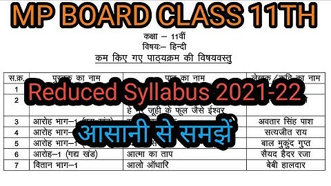 Mp Board class 11th reduced syllabus 2021-22|Mp Board कक्षा 11वीं में कम किए पाठ्यक्रम की विषय वस्तु