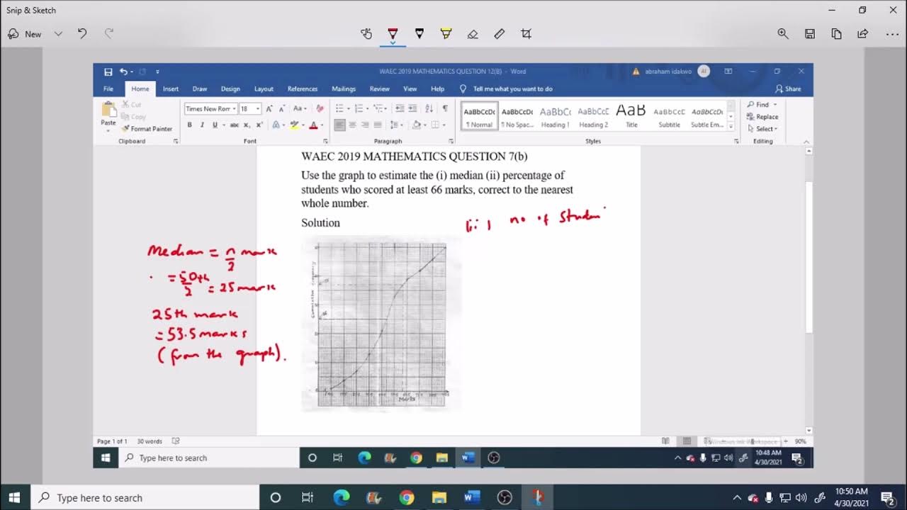 WAEC 2019 MATHEMATICS THEORY QUESTION 7c - YouTube