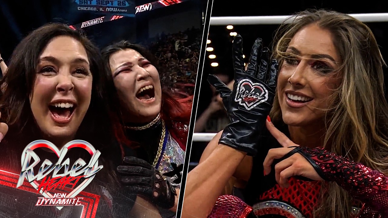 Rebel gives Britt Baker her signature glove at ringside! | Rebel Heart Dynamite