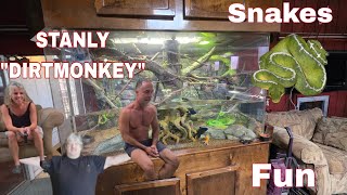 DIRT MONKEY VISITS. swimming with the fishes. emerald tree boa