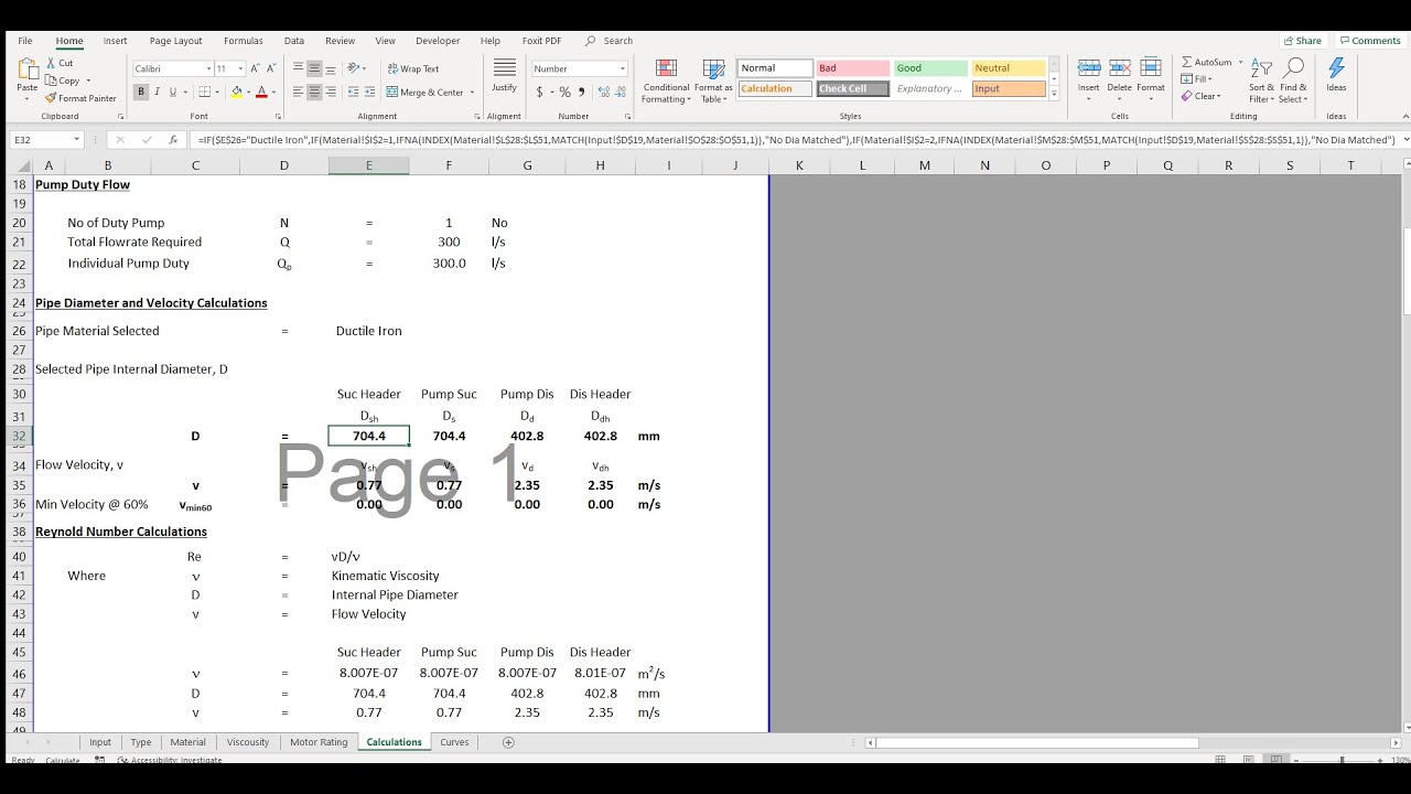 Pump Sizing and System Characteristic Calculations Using Excels