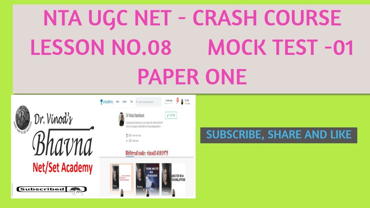UGC NET - LIVE ONLINE CRASH COURSE LIVE MOCK TEST ON PAPER ONE (FULL)