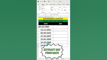 Extract Day from Date in Excel #excel #exceltips #exceltutorial #msexcel #shorts #computer #laptop