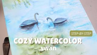Painting a Romantic Swan Pond | Soft & Colorful Watercolor Tutorial