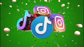 Intense 3D Social Media Icons Green Screen for Professional Streamers Vloggers
