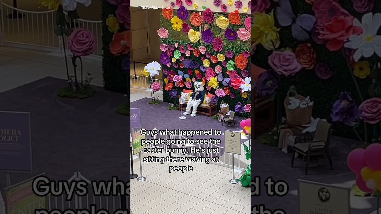 Mall Easter Bunny sits alone