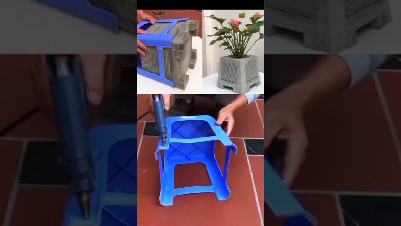 DIY Cement Flower Pot 🪴 Using Old Plastic Chair! ♻️🔥 #LifeHack