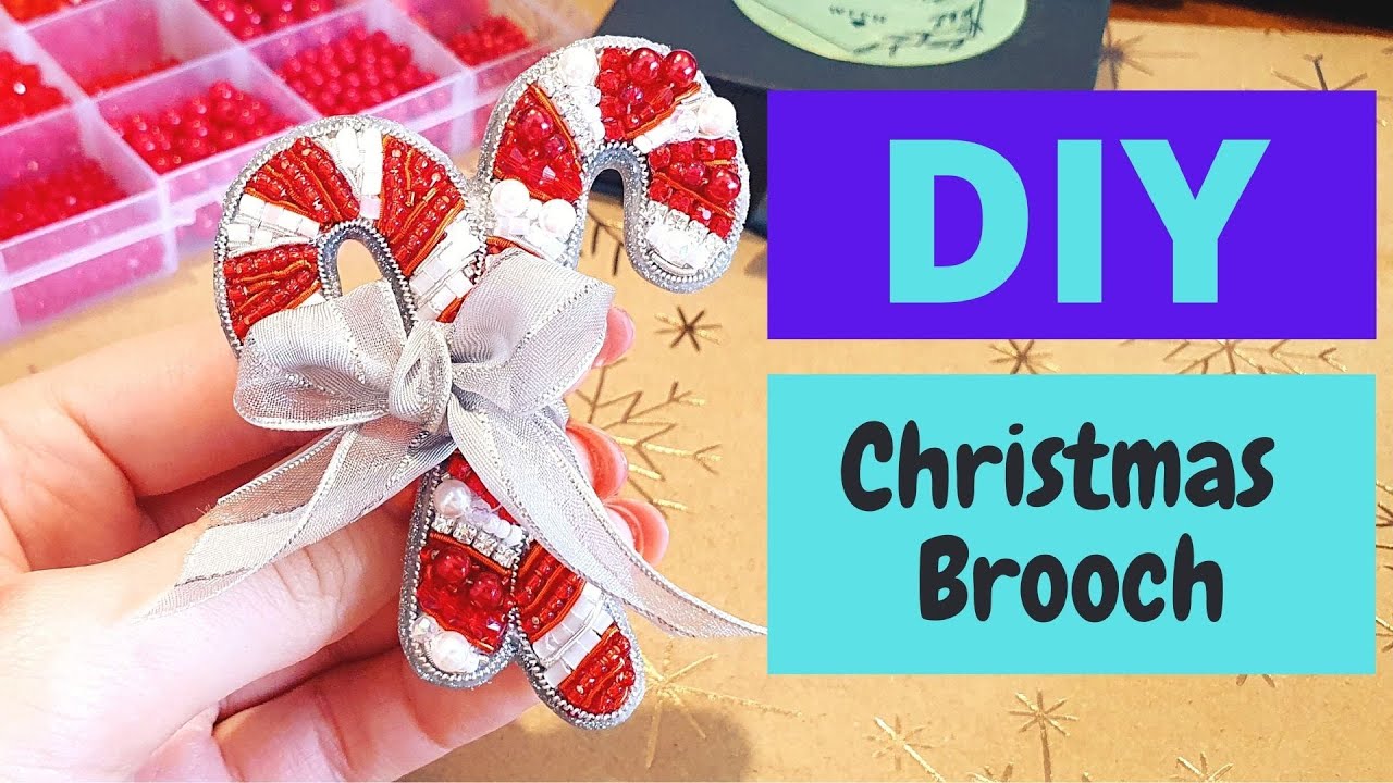 How to make a beaded broach - DIY Christmas candy cane brooch - Beading ...