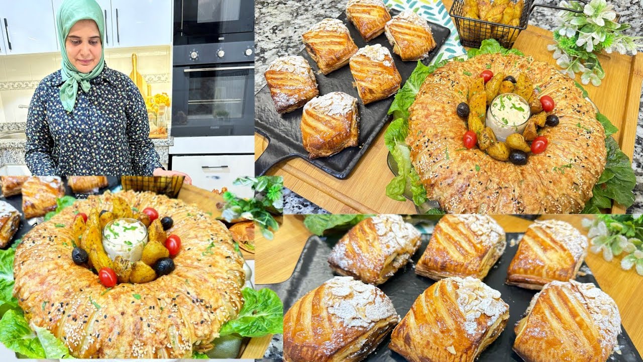 فطيرة مالحة ومورقات حلوين  بعجينة وحدة وجديهم تايحمقو/ وجبة عشاء/ فطيرة مالحة