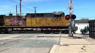 UP 6270 Ex SP Empty Grain Train North - E, Locust Street. Railroad Crossing, Lodi CA