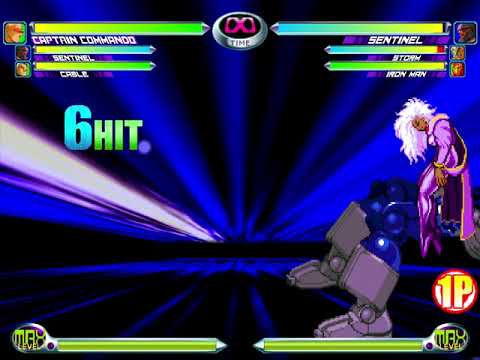 MvC2 - that ain't safe - Sentinel cr.Fierce into drones & Storm assist (punish with Cap-Sent)