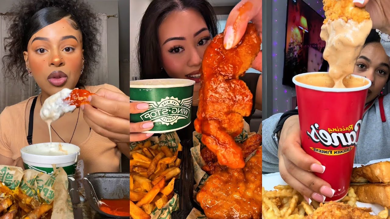 TIKTOK Mukbang Compilation | Wingstop, Cane's, Dave's Hot Chicken, Chipotle & More!