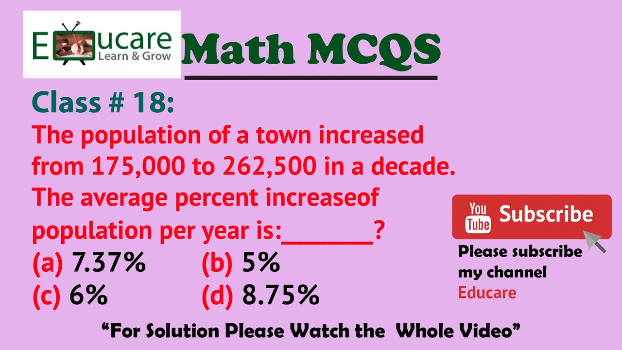 AVERAGE QUESTIONThe population of a town increased from 175,000 to