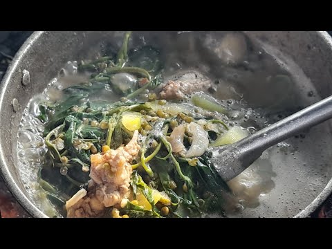 Simple Filipino Comfort Food: Chicken & Mung beans with Bottle gourd & Water Spinach