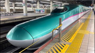 【E5系U48編成  東京発仙台行き臨時回送】JR東日本E5系新幹線ｾｼU48編成が回送電車として単独で静かに大宮駅17番線を発車するシーン（臨回9687B）2024.3.9