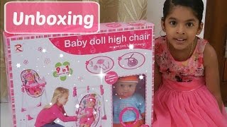 Hi friends We have a huge box to open and it is a Baby Doll High chair which can be converted to baby carrier and baby cradle , so 