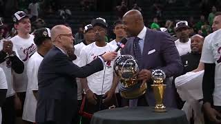 The @MiamiHEAT are presented with the Bob Cousy Trophy, awarded to the winners of the East @NBA