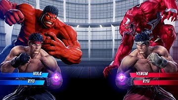 Red Hulk & Ryu vs Carnage & Ryu (Very Hard) - Marvel vs Capcom | 4K UHD Gameplay