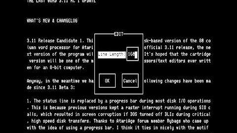 Atari 8-bit Text Editor using XEP80 driver