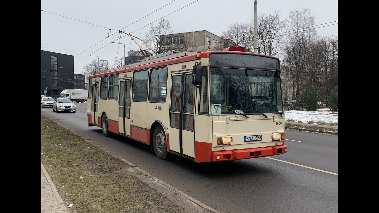 Complete winter trip with Vilnius Skoda 14Tr Trolleybus Route 9