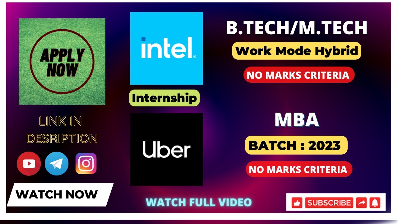 INTEL | UBER | BE/BTECH/MBA | 2022 | INTERNSHIP | FRESHERS OFF CAMPUS HIRING 