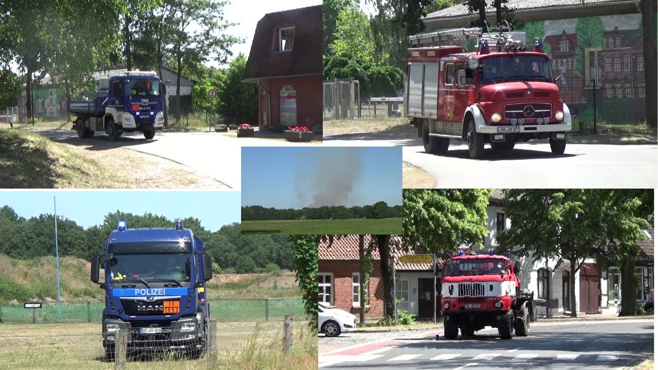 [Katastrophenfall/Waldbrand auf Ex-Truppenübungsplatz bei Lübtheen] Einsatzfahrten FF,THW und Pol