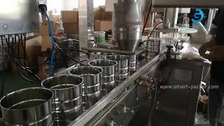 Automatic powder metal can tin linear weighing filling sealing packing machine line