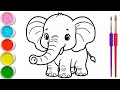 Cute Elephant Drawing, Painting & Coloring For Kids and Toddlers_ Child Art