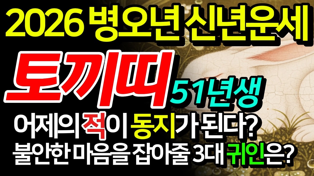 (소름돋는 기대) 51년 토끼띠 2026 신년운세 신묘생 꼴보기 싫었던 사람이 먼저 고개를 숙이고 들어온다