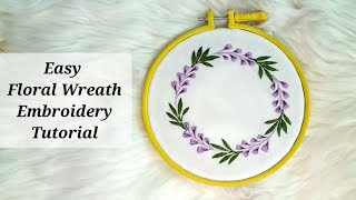 Easy Floral Wreath Embroidery Tutorial | Fishbone, Stem & Satin Stitch for Beginners