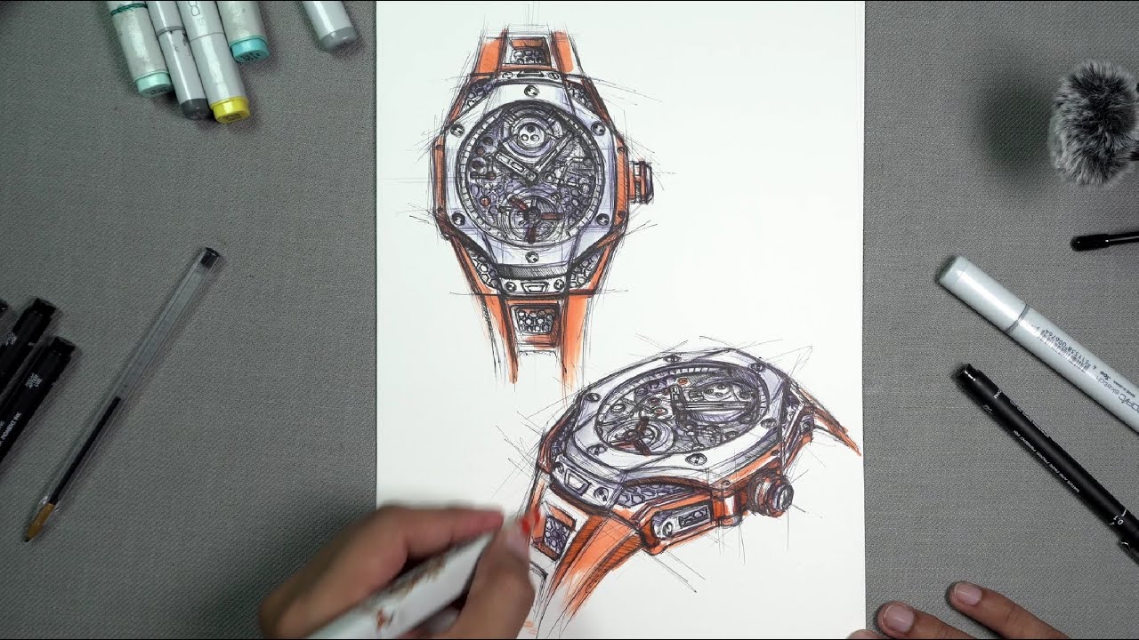 Watch design detailing | Watch sketching | wrist watch drawing | Hublot