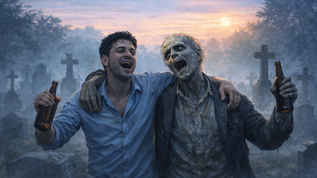 Плоские Шутки и Анекдоты на Иврите: Пьяный муж возвращается с кладбища.