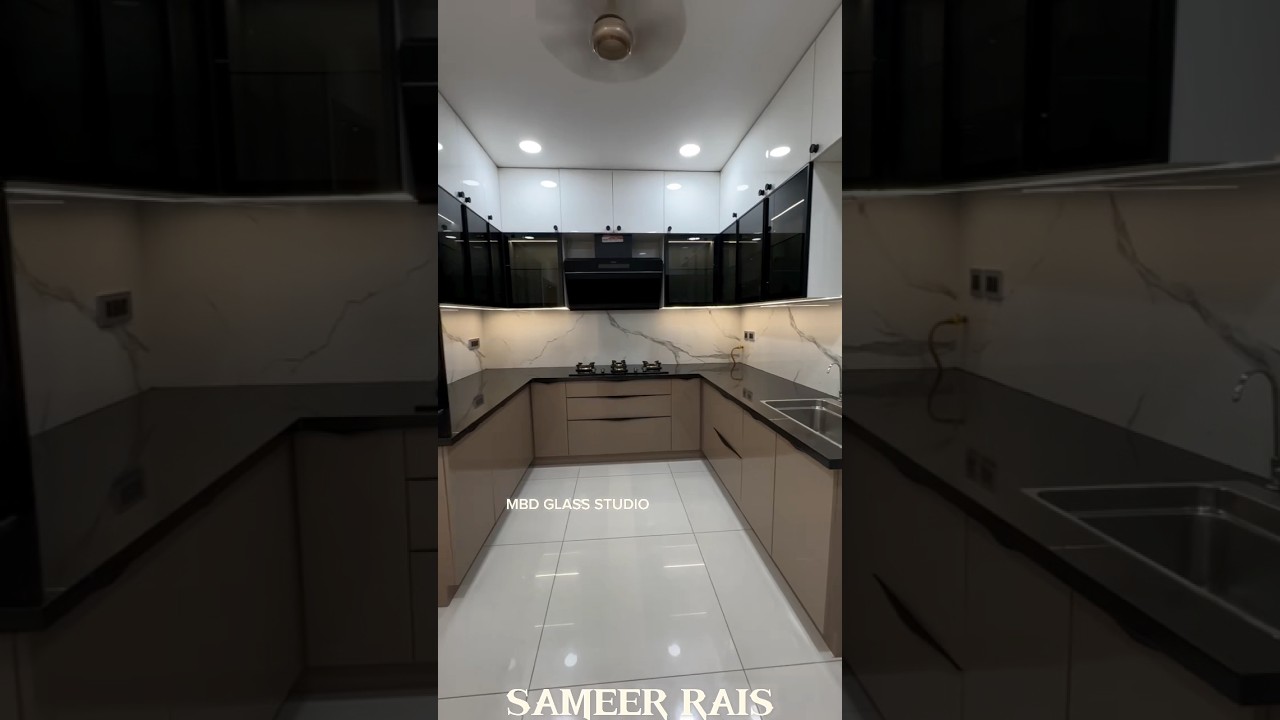 Kitchen profile shutters mate black with tinted glass 