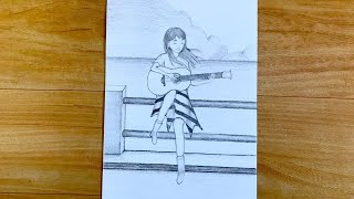 How to Draw a Girl with guitar on the bridge || Pencil Sketch