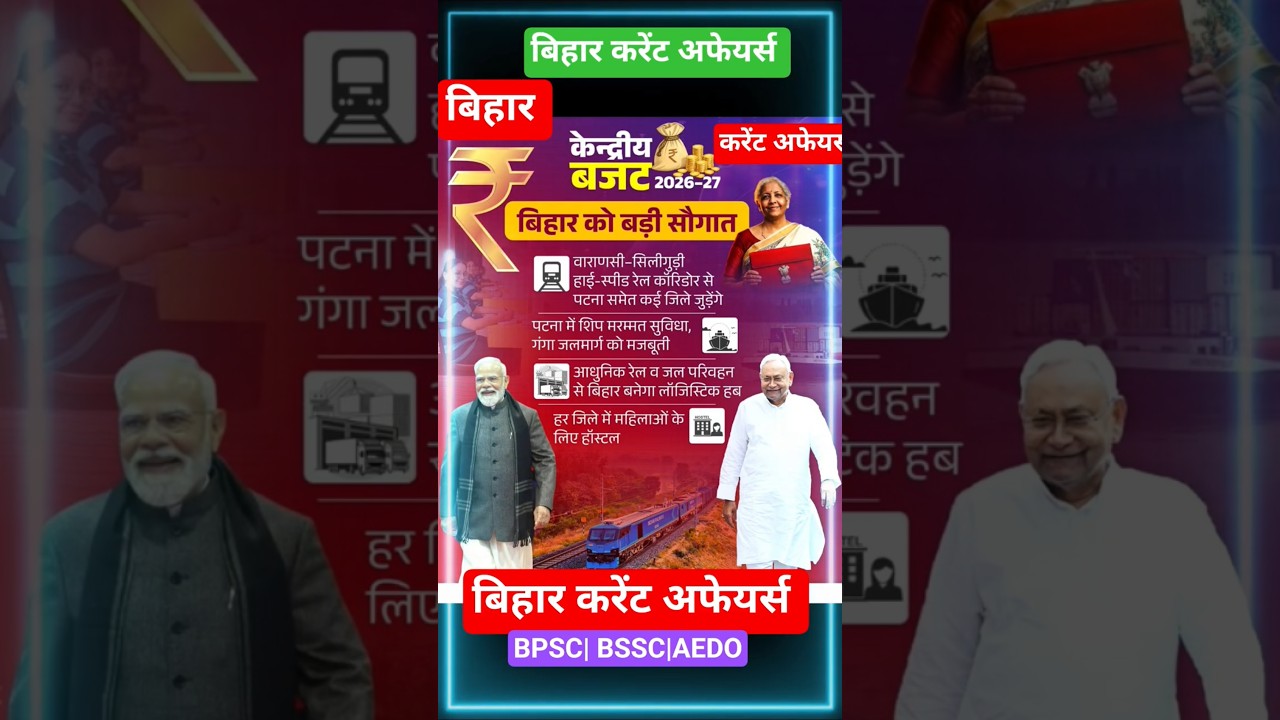 केंद्रीय बजट 2026-27: बिहार को मिली बड़ी सौगात |हाई-स्पीड रेल, जलमार्ग और महिलाओं के लिए नई सुविधाएँ