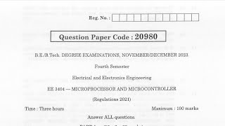 EE3404 | Microprocessor and Microcontroller | Nov Dec 2023 | Anna University | Questions