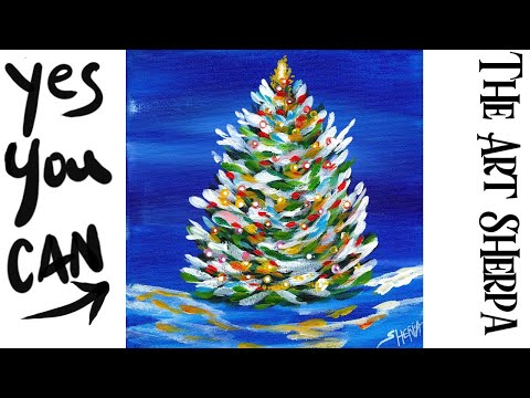 Retro Abstract Lighted Christmas Tree Beginners Learn to paint Acrylic Tutorial Step by Step