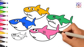 Easy Drawing For Kids : How to Draw and Color the Baby Shark Family
